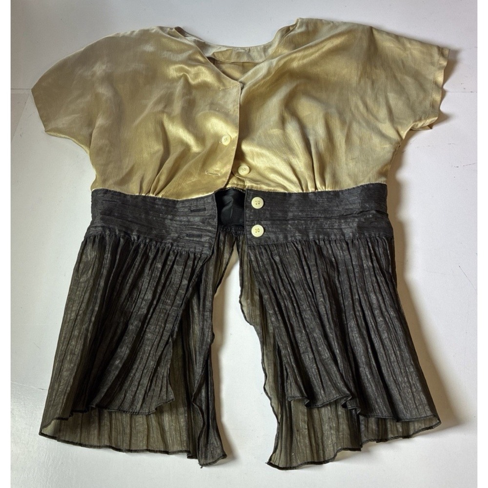 Patrize Womens Gold Satin Crepe Blouse Size L Button Down Vented Back RE6